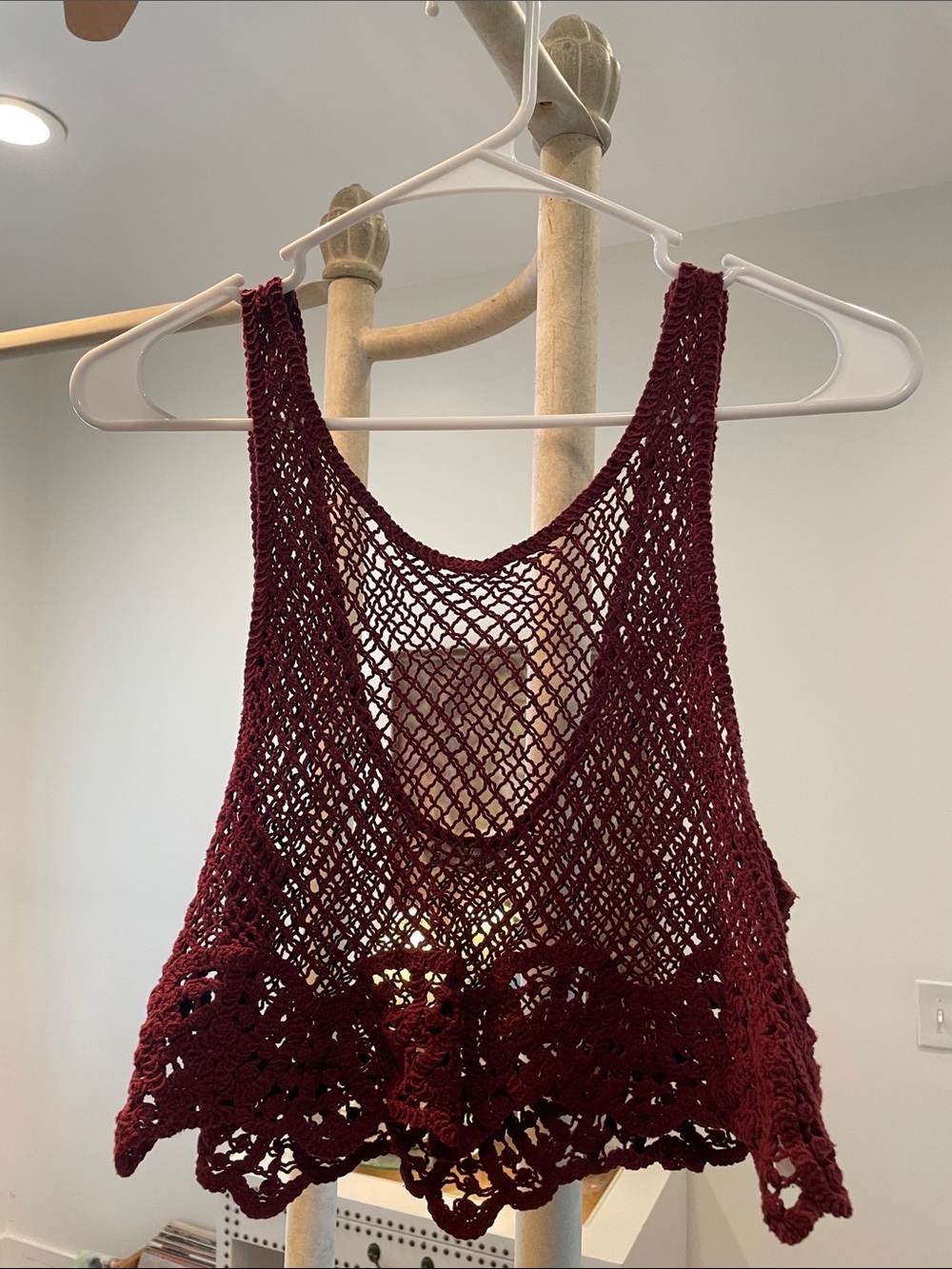 Free People Burgundy Crochet Mesh Crop Top